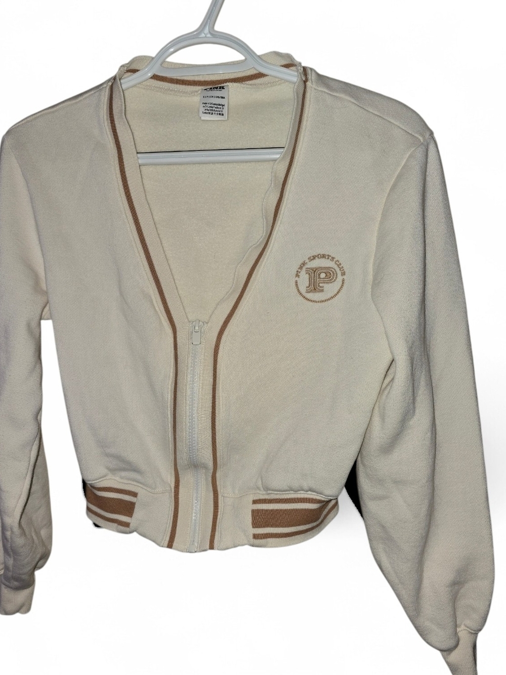 Victoria Secret PINK Cream Zip-Front Cropped Jacket S fleece